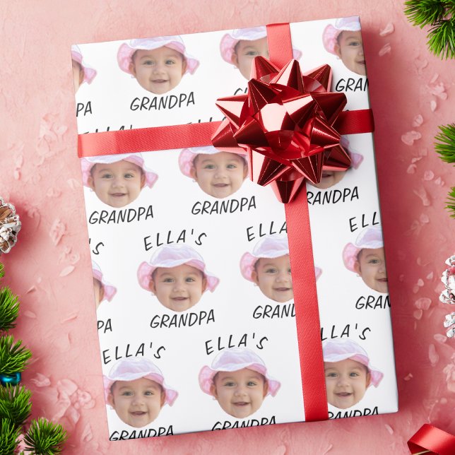 Custom Baby Face Photo Text Grandpa Wrapping Paper (Creator Uploaded)