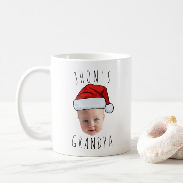 Custom Baby Face Santa Hat Christmas Photo Coffee Mug (With Donut)