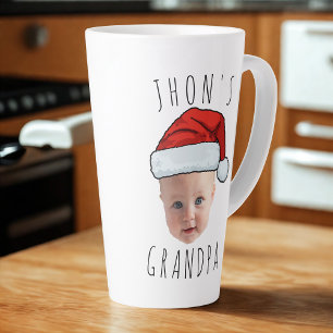 Custom Baby Face Santa Hat Christmas Photo Latte Mug