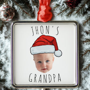 Custom Baby Face Santa Hat Christmas Photo Metal Tree Decoration