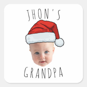 Custom Baby Face Santa Hat Christmas Photo Square Sticker
