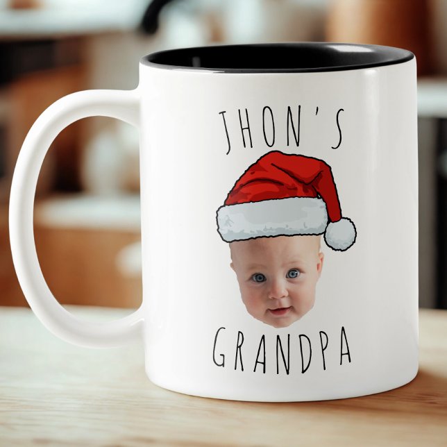 Custom Baby Face Santa Hat Christmas Photo Two-Tone Coffee Mug (Creator Uploaded)