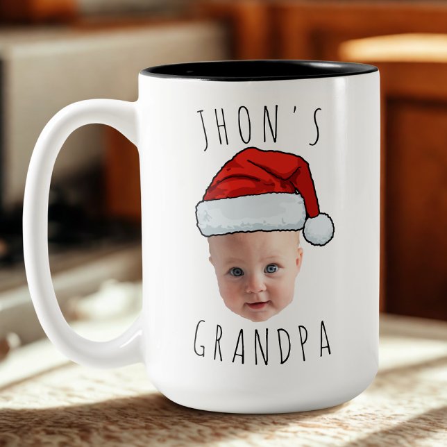 Custom Baby Face Santa Hat Christmas Photo Two-Tone Coffee Mug (Creator Uploaded)