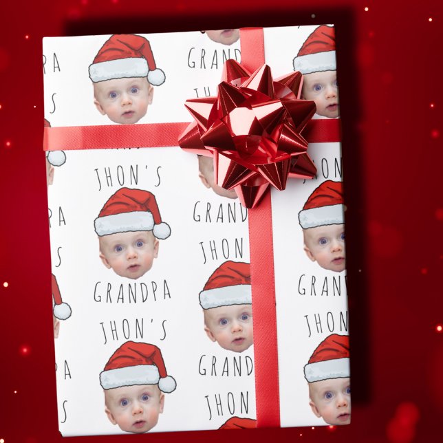 Custom Baby Face Santa Hat Christmas Photo Wrapping Paper (Creator Uploaded)