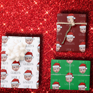 Custom Baby Face Santa Hat Christmas Photo Wrapping Paper Sheet