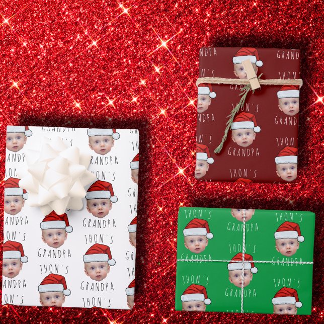 Custom Baby Face Santa Hat Christmas Photo Wrapping Paper Sheet (Creator Uploaded)