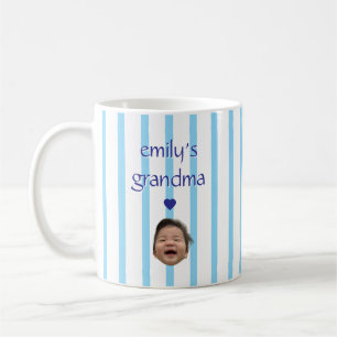 Custom Baby Face Striped Personalised Grandma Name Coffee Mug