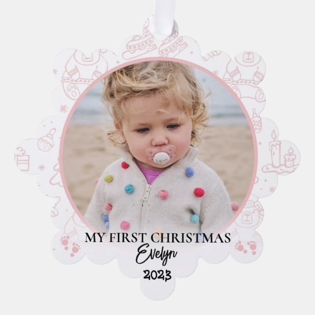 custom Baby First Christmas keepsake Tree Decoration Card (Front)