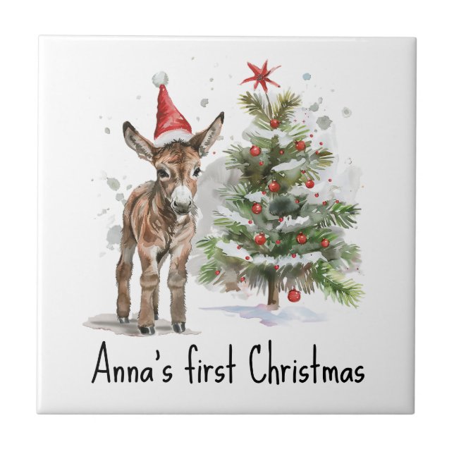Custom Baby First Christmas Tree and Donkey  Tile (Front)