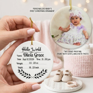Custom Baby First Christmas with Photo and stats Ceramic Tree Decoration