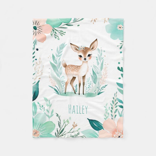 Custom Baby Fleece Blanket Boho Fawn Design (Front)