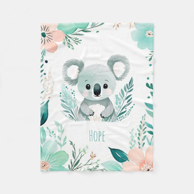 Custom Baby Fleece Blanket Boho Koala Design (Front)