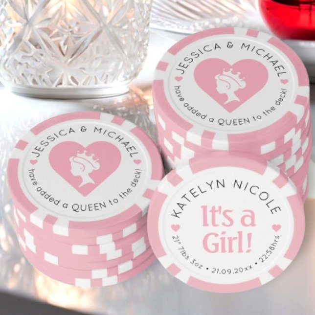 Custom Baby Girl Announcement Personalised Poker Chips (Creator Uploaded)