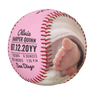 Custom Baby Girl Birth Announcement Stats Photo Baseball