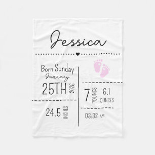 Custom Baby Girl Birth Stats Photo Keepsake Fleece Blanket