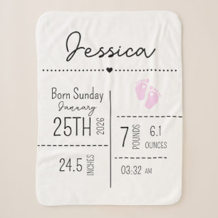 Custom Baby Girl Birth Stats Photo Keepsake Sherpa Blanket