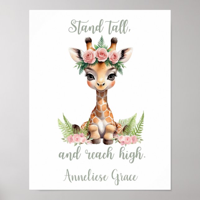 Custom Baby Girl Safari Nursery Cute Giraffe Poster (Front)