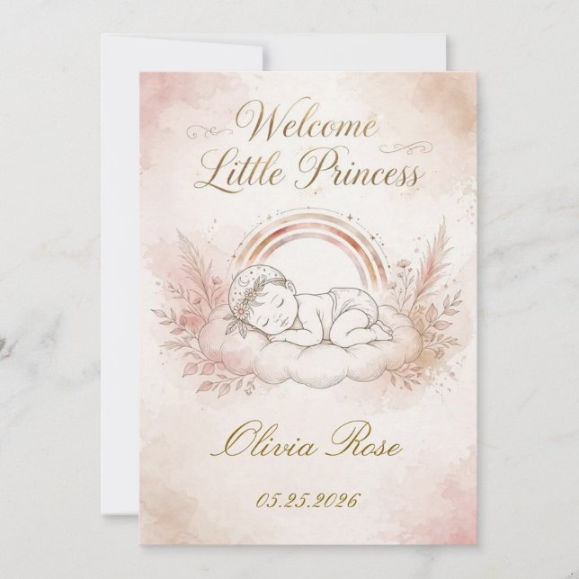 Custom Baby Girl Welcome Card (Front)