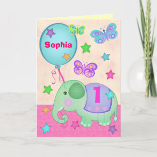 Custom Baby Girl's First Birthday Cupcake Card