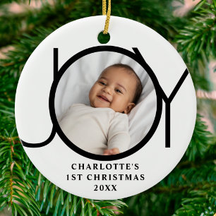 Custom Baby Girl's First Christmas Joy Photo Ceramic Tree Decoration