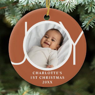 Custom Baby Girl's First Christmas Photo Joy Ceramic Tree Decoration