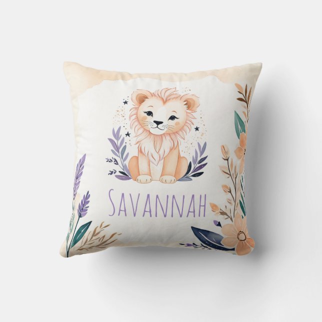 Custom Baby Lion Cub Nursery Pillow Boho Design -  (Back)