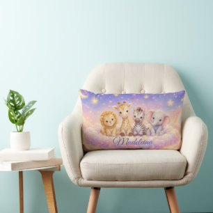 Custom Baby Lion Giraffe Zebra and Elephant  Lumbar Cushion