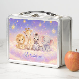 Custom Baby Lion Giraffe Zebra and Elephant  Metal Lunch Box