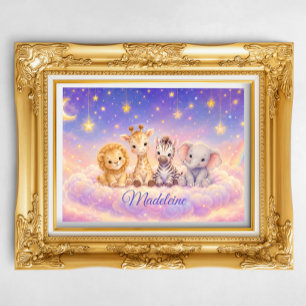 Custom Baby Lion Giraffe Zebra and Elephant  Poster