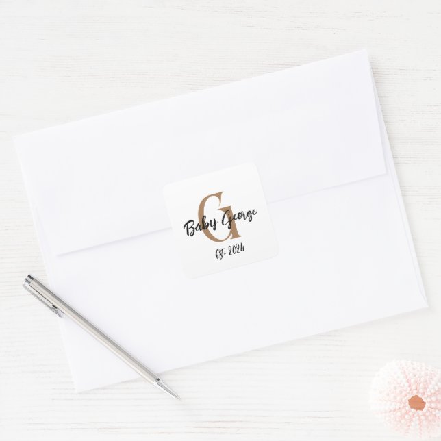 custom Baby monogram name minimal Square Sticker (Envelope)