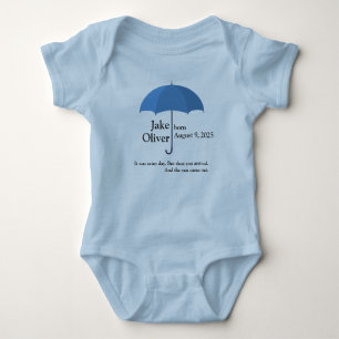 Custom Baby Name and Date under Blue Umbrella Bodysuit