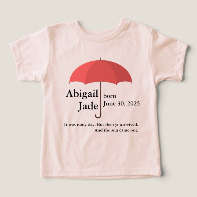 Custom Baby Name and Date under Red Umbrella (Design Front)