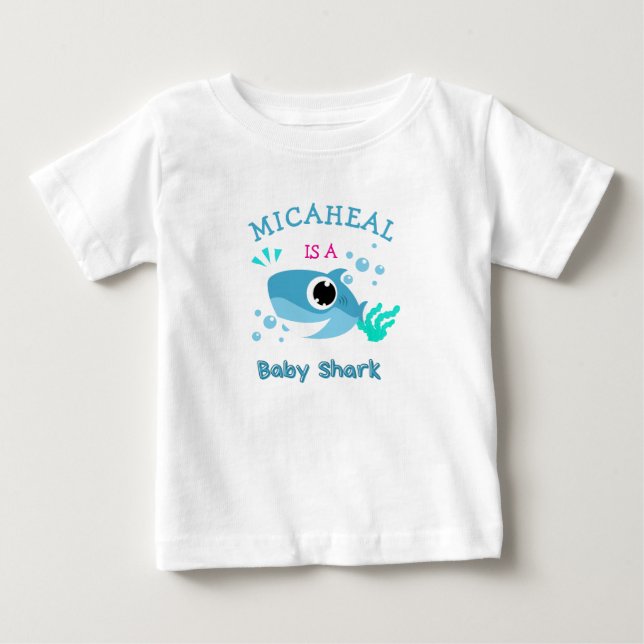 Custom Baby Name Blue Shark T-shirt  (Front)