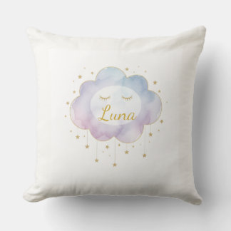 Custom Baby Name Lavender Watercolor Cloud Gold Ey Cushion