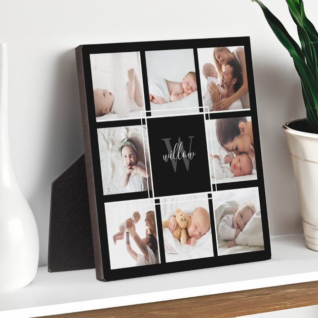 Custom Baby Name & Monogram Photo Collage Black Plaque (Custom Baby Name & Monogram Photo Collage Black Plaque)