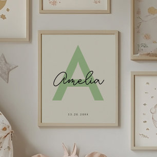Custom Baby Name Nursery Monogram Letter Kids Room Poster