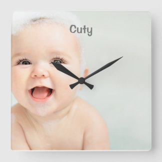 Custom Baby Name & Photo Square Wall Clock