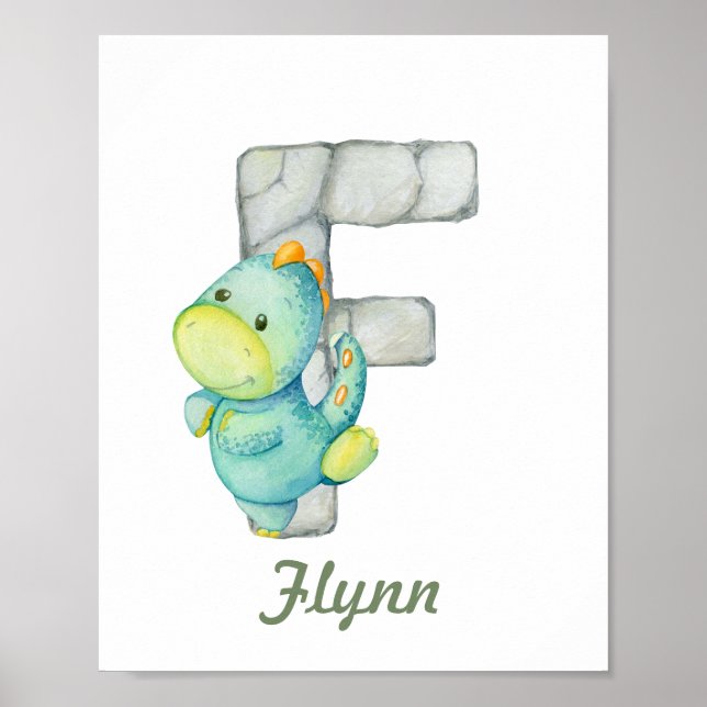 Custom Baby Nursery Decor Cute Dinosaur Letter F (Front)