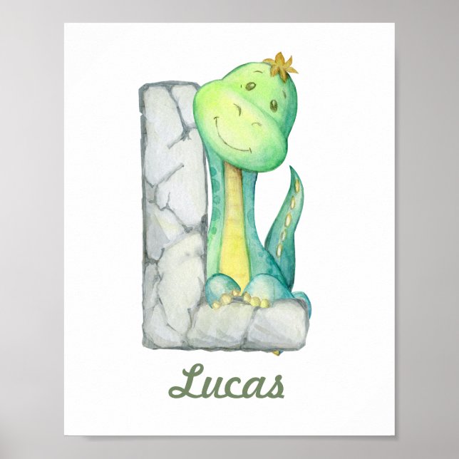 Custom Baby Nursery Decor Cute Dinosaur Letter L (Front)
