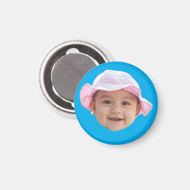Custom Baby Photo, Baby Photo Face Blue Magnet (Front/Back)