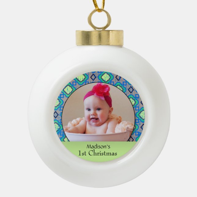 Custom Baby Photo Ceramic Ball Ornament (Front)
