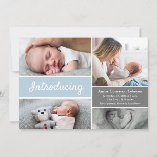 Custom Baby Photo Collage Blue White Modern Script