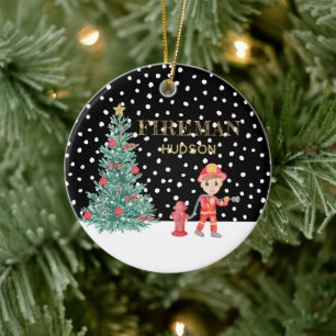 Custom Baby Photo Keepsake Fireman Christmas Tree Ceramic Tree Decoration