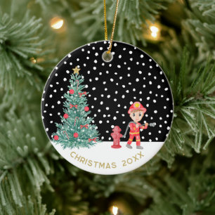 Custom Baby Photo Keepsake Fireman Christmas Tree Ceramic Tree Decoration