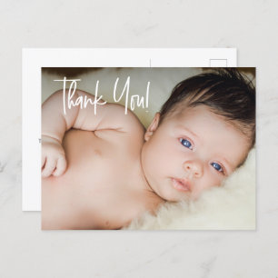 Custom Baby Photo Minimal Modern Script Thank you Announcement Postcard