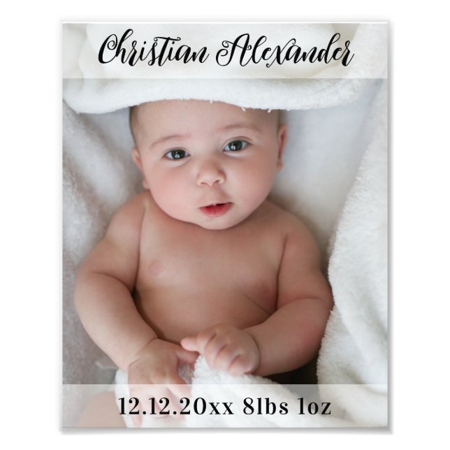 Custom Baby Photo Name Birth Weight Date Print (Front)