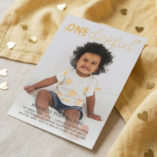 Custom Baby Photo Onederful 1st Birthday Party Inv Invitation