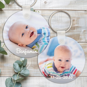 Custom Baby Photo Personalised Name & Birthday Key Ring