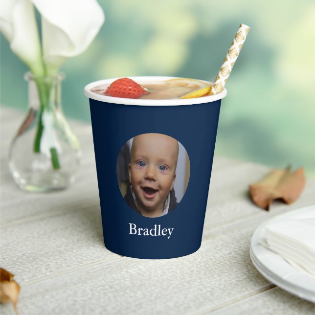 Custom baby photo personalised paper cups (Insitu)