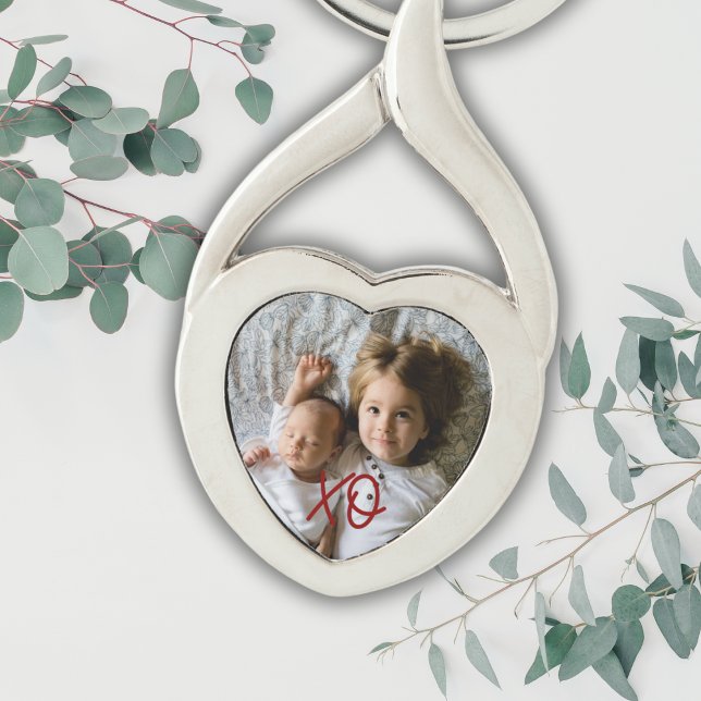 Custom Baby Photo Template Script XO Keepsake Key Ring (Create a memorable keepsake gift for family by adding your own picture. The text color is editable.)